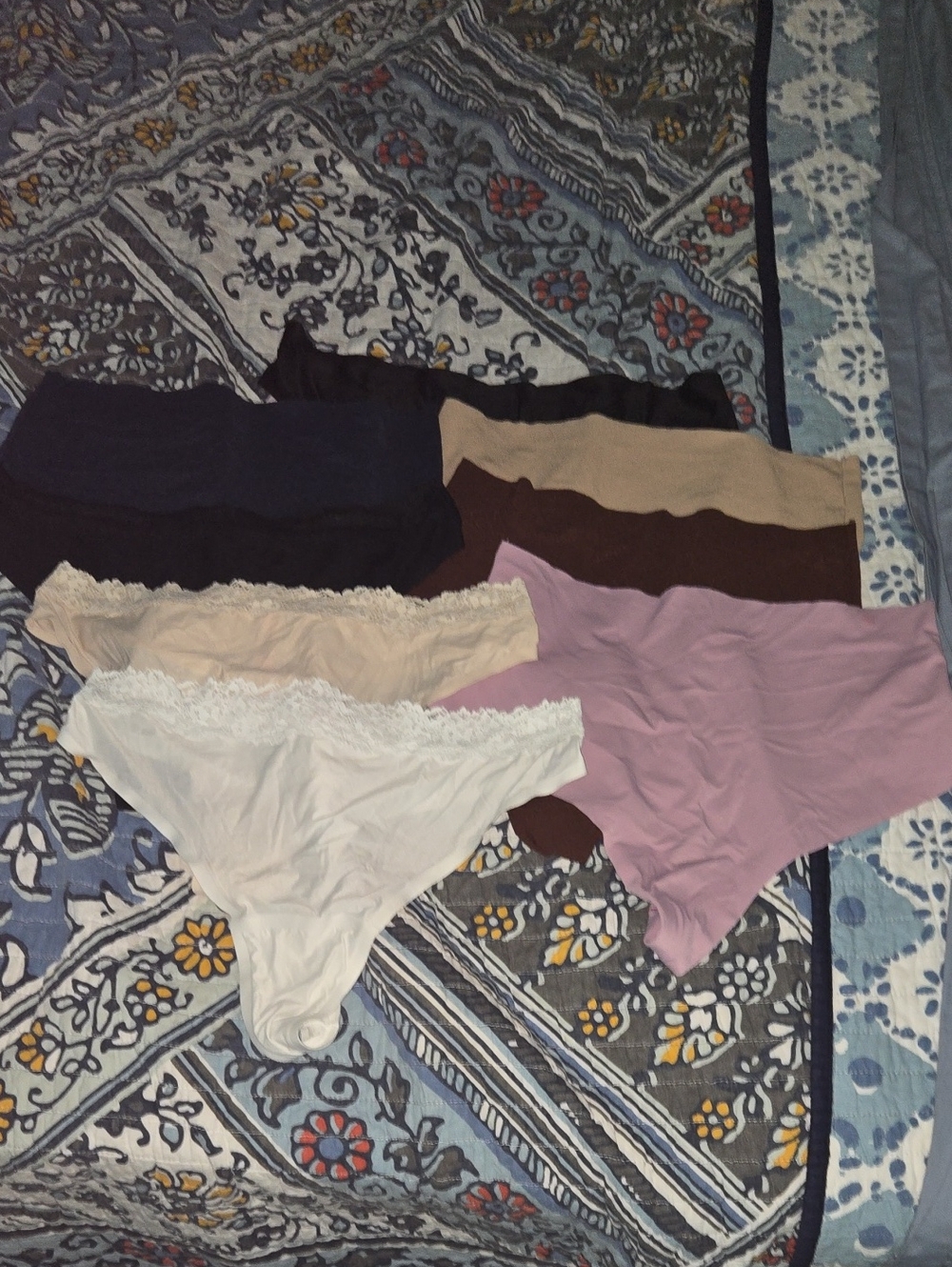 Lot Of 8 Victoria's Secret Black Thong with Cream Lace Trim